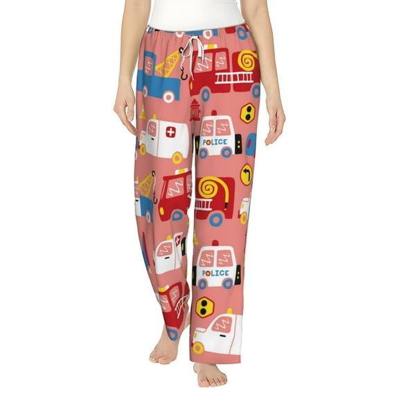 Bingfone Pajamas For Women,Cartoon With Traffic Elements Pajama Pants With Pockets-Medium