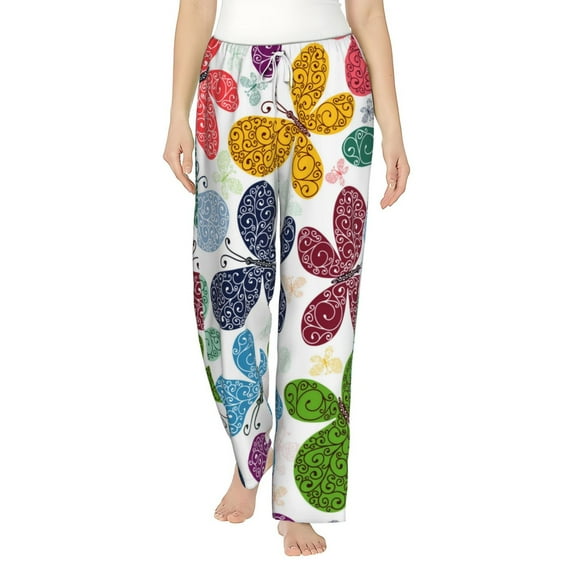 Bingfone Pajamas For Women,Colorful Butterflies Pajama Pants With Pockets-Small