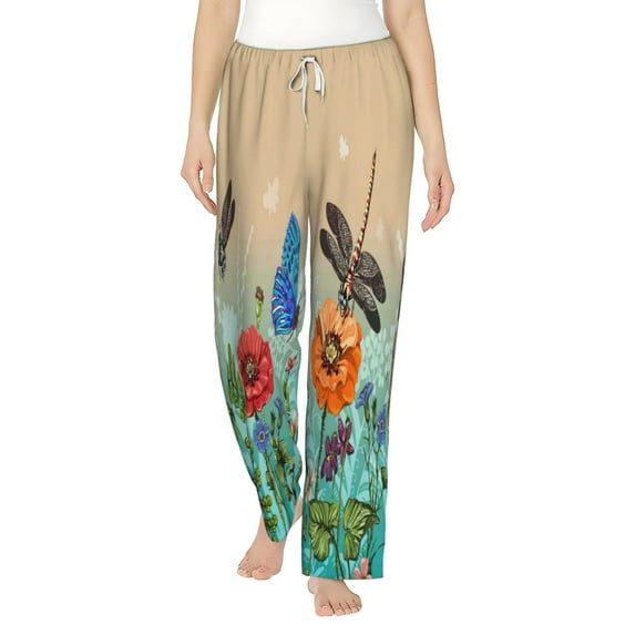 Bingfone Pajamas For Women,Colorful Plants And Insects Pajama Pants With Pockets-X-Large