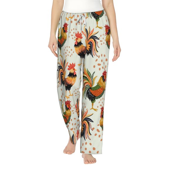 Bingfone Pajamas For Women,Colorful Roosters Pajama Pants With Pockets-Small