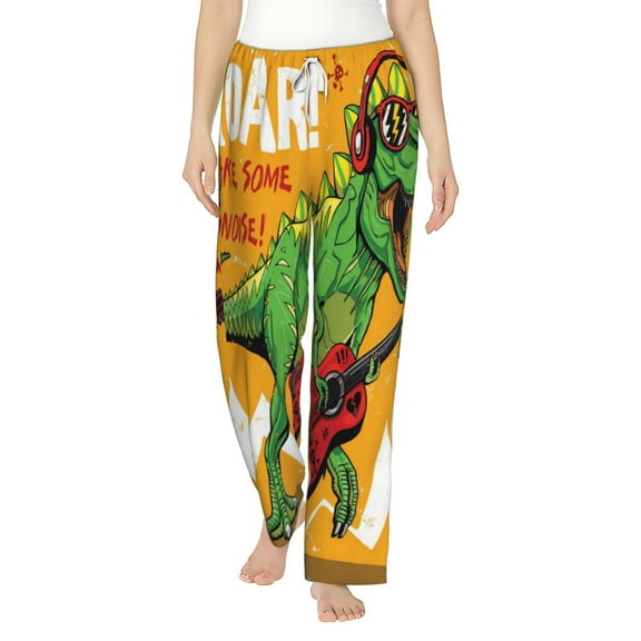 Bingfone Pajamas For Women,Cool Dinosaur Playing Guitar Pajama Pants With Pockets-Small
