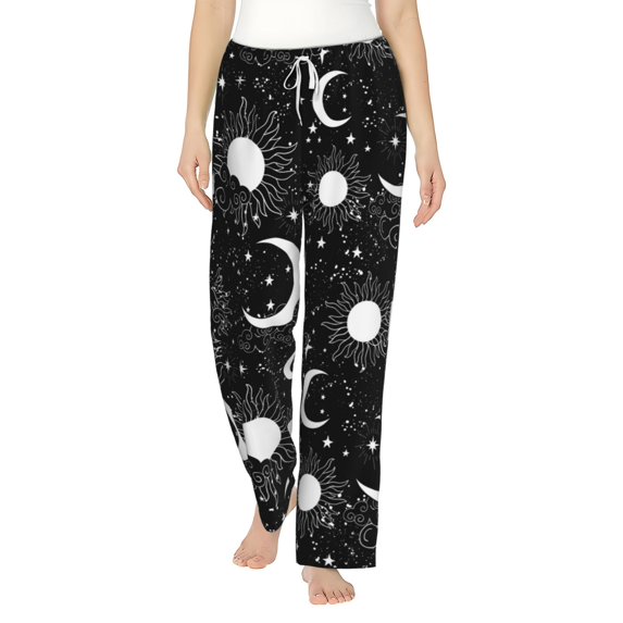 Bingfone Pajamas For Women,Crescent And Stars Pajama Pants With Pockets-Medium