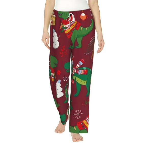 Bingfone Pajamas For Women,Dinosaur Christmas Happy New Year Pajama Pants With Pockets-Small