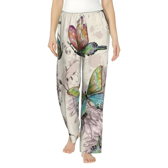 Bingfone Pajamas For Women,Flying Butterflies-1 Pajama Pants With Pockets-Large