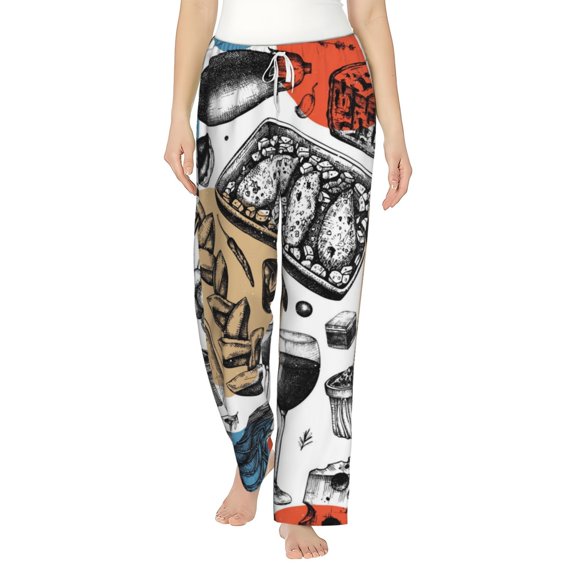 Bingfone Pajamas For Women,French Food Pajama Pants With Pockets-Medium