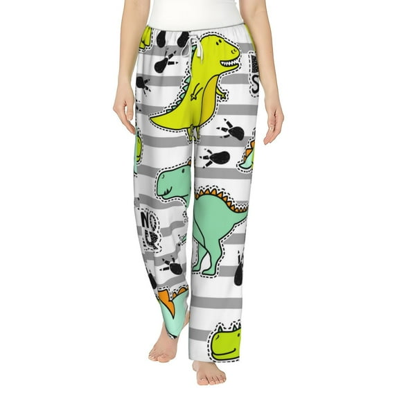 Bingfone Pajamas For Women,Funny Dinosaurs On Stripes Pajama Pants With Pockets-Large