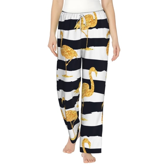 Bingfone Pajamas For Women,Gold Flamingo Pajama Pants With Pockets-Medium