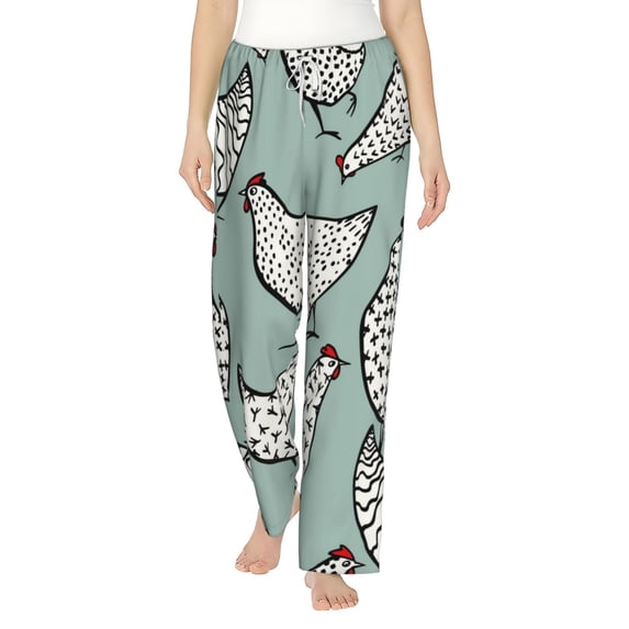 Bingfone Pajamas For Women,Hand Drawn Chickens Pajama Pants With Pockets-Large