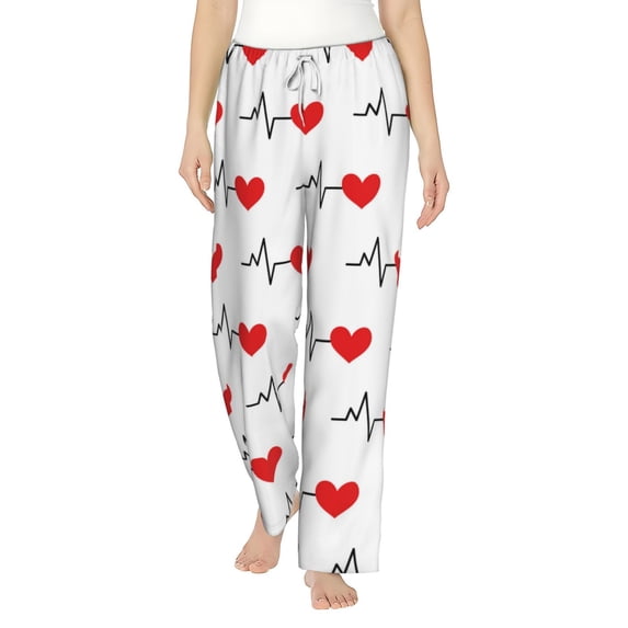 Bingfone Pajamas For Women,Heartbeat Symbol Pajama Pants With Pockets-Large