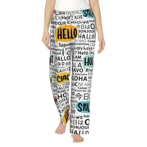 Bingfone Pajamas For Women,Hello Pajama Pants With Pockets-Medium