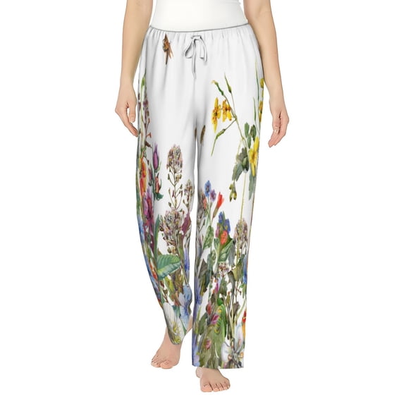 Bingfone Pajamas For Women,Herbs And Wildflowers Pajama Pants With Pockets-Small