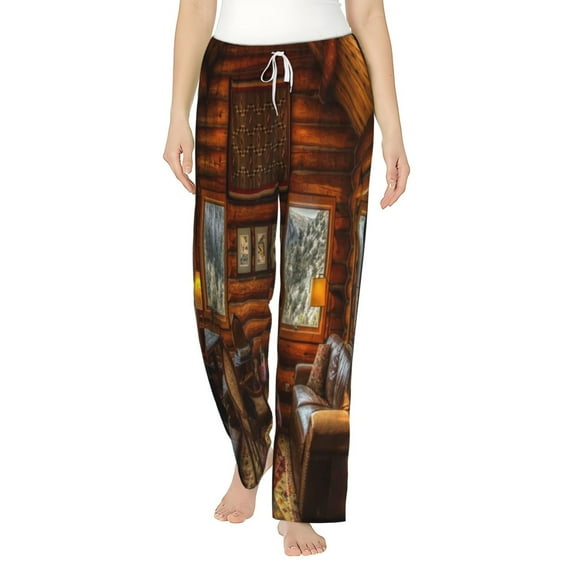 Bingfone Pajamas For Women,Log Cabin Inside Pajama Pants With Pockets-Large