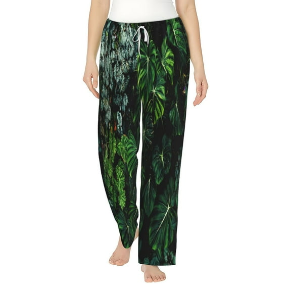 Bingfone Pajamas For Women,Lush Foliage Green Plant Pajama Pants With Pockets-Medium