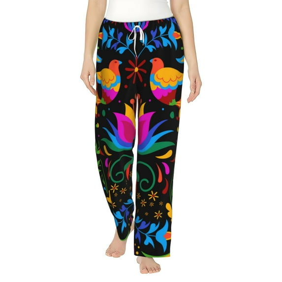 Bingfone Pajamas For Women,Mexican Flower Traditional1 Pajama Pants With Pockets-X-Large