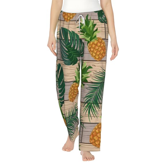 Bingfone Pajamas For Women,Pineapples Palm Leaves Pajama Pants With Pockets-Large