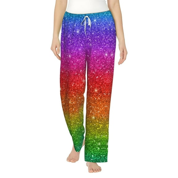 Bingfone Pajamas For Women,Rainbow Glitter Pajama Pants With Pockets-Small