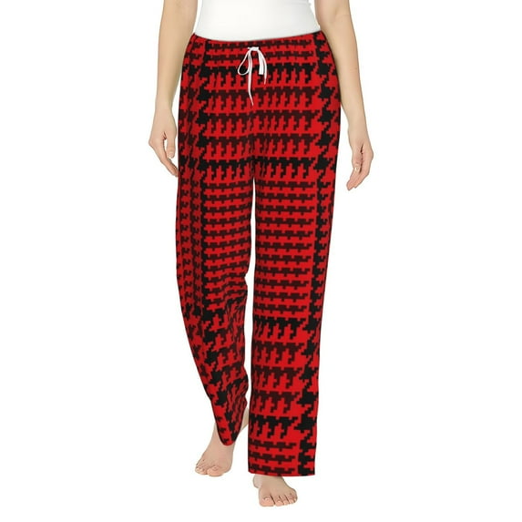 Bingfone Pajamas For Women,Red Black Houndstooth Pajama Pants With Pockets-Large