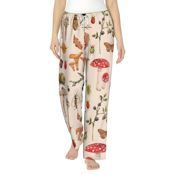 Bingfone Pajamas For Women,Retro Autum Mushrooms Pajama Pants With Pockets-Medium