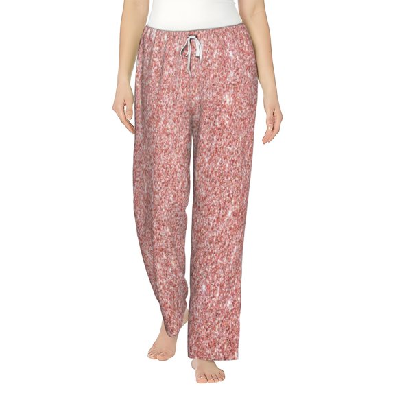 Bingfone Pajamas For Women,Rose Gold Pink Glitter Pajama Pants With Pockets-Medium