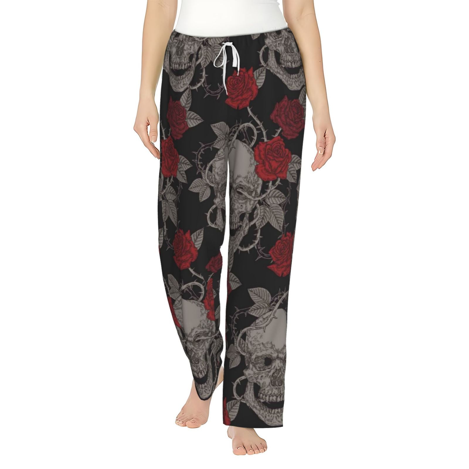 Bingfone Pajamas For Women,Skull And Red Roses Pajama Pants With ...