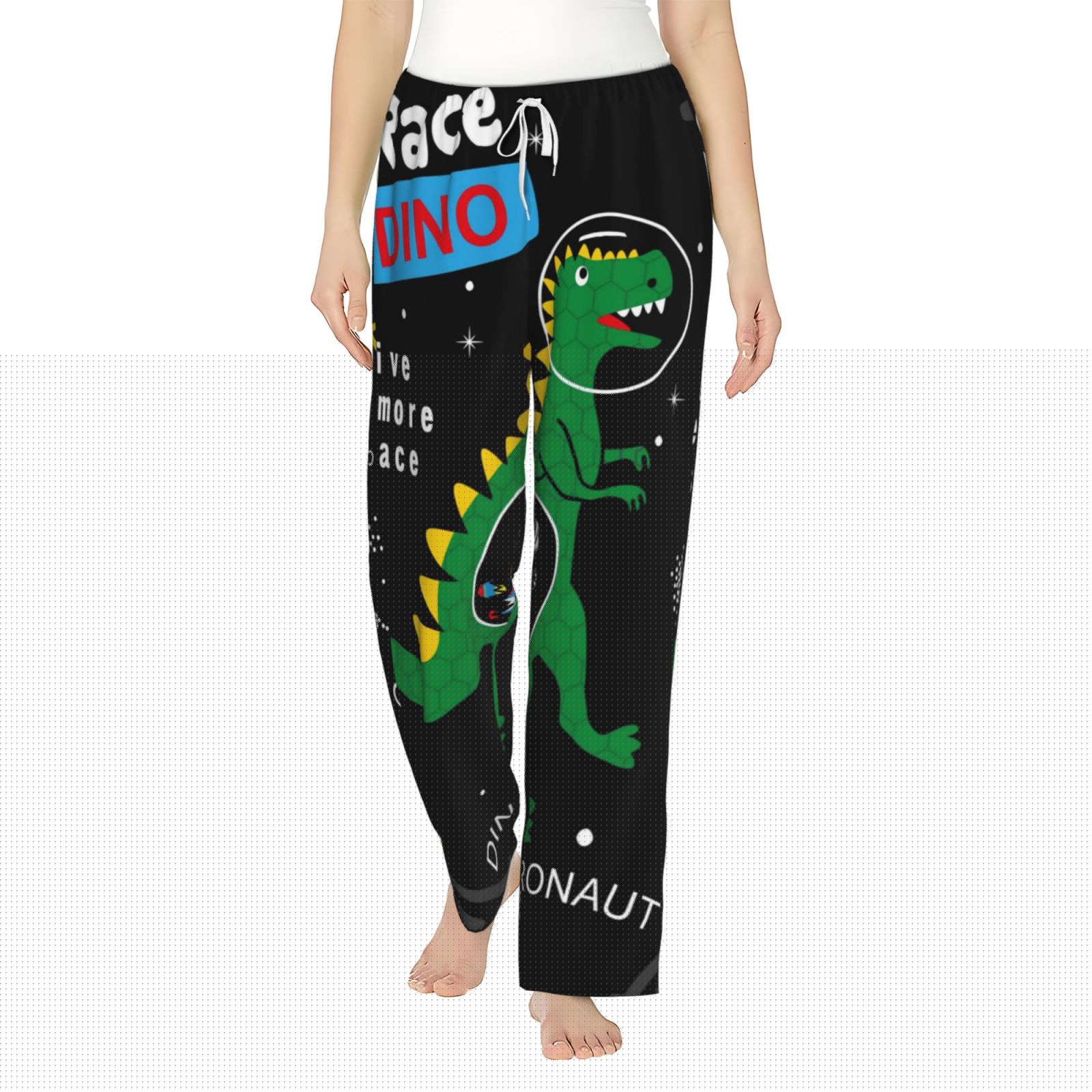 Bingfone Pajamas For Women,Space Dino Cartoon Black Pajama Pants With Pockets-Small