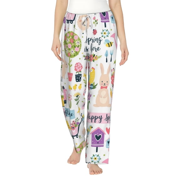 Bingfone Pajamas For Women,Spring Flowers Birds Pajama Pants With Pockets-Small