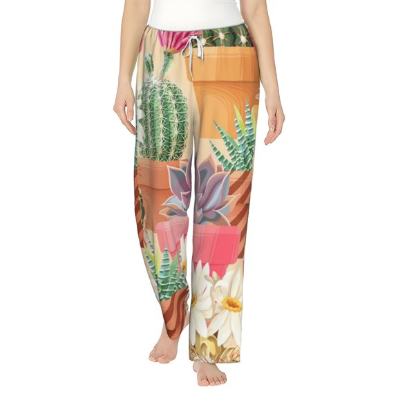 Bingfone Pajamas For Women,Succulent And Cactus Pajama Pants With Pockets-Small