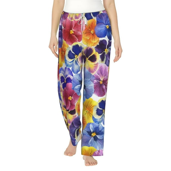 Bingfone Pajamas For Women,The Garden Tricolor Pansy Flower Pajama Pants With Pockets-X-Large