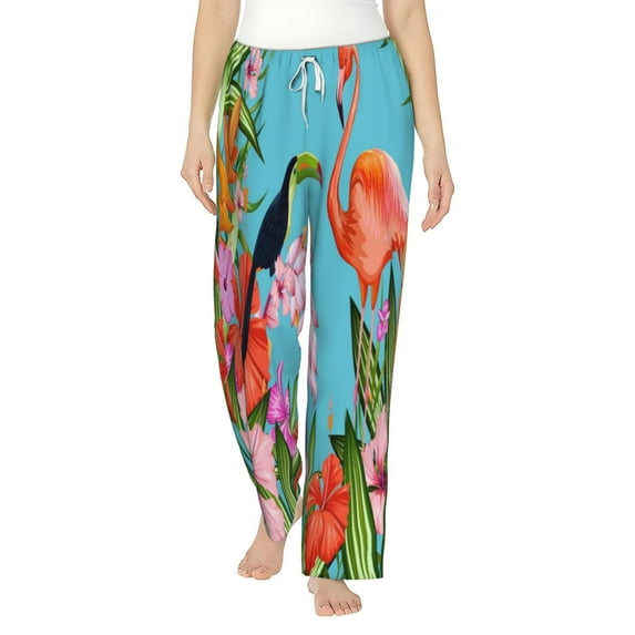Bingfone Pajamas For Women,Tropical Jungle Flamingo Pajama Pants With Pockets-X-Large