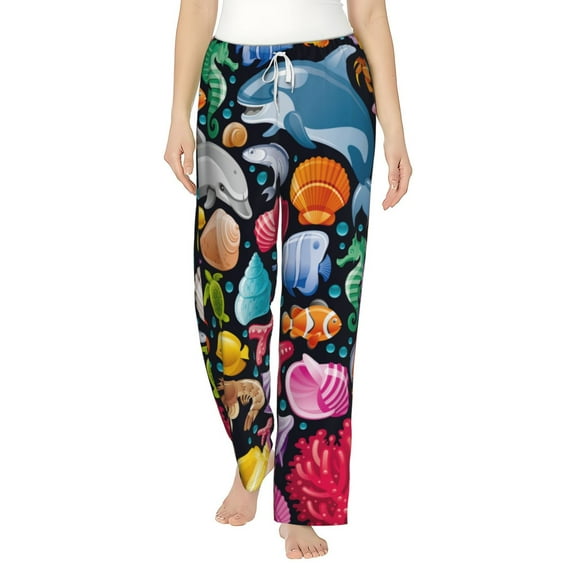 Bingfone Pajamas For Women,Underwater Diving Animals Pajama Pants With Pockets-Small