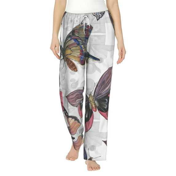 Bingfone Pajamas For Women,Vintage Butterflies Pajama Pants With Pockets-Small