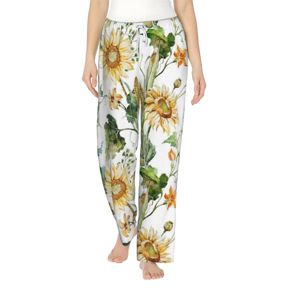 Bingfone Pajamas For Women,Watercolor Bright Sunflowers Pajama Pants With Pockets-Medium