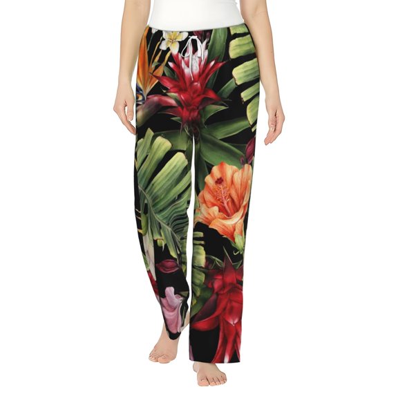 Bingfone Pajamas For Women,Watercolor Tropical Flowers Pajama Pants With Pockets-Small
