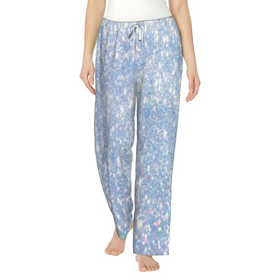 Bingfone Pajamas For Women,White Bule Glitter Pajama Pants With Pockets-Small
