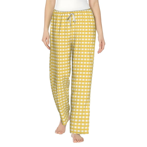 Bingfone Pajamas For Women,Yellow Gingham Pajama Pants With Pockets-X-Large