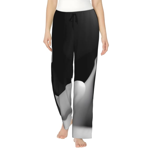 Bingfone Pajamas for Women,Black White Fluid Sculpture Pajama Pants with Pockets-Medium