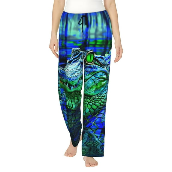 Bingfone Pajamas for Women,Colorful Stained Glass Crocodile Pajama Pants with Pockets-Small