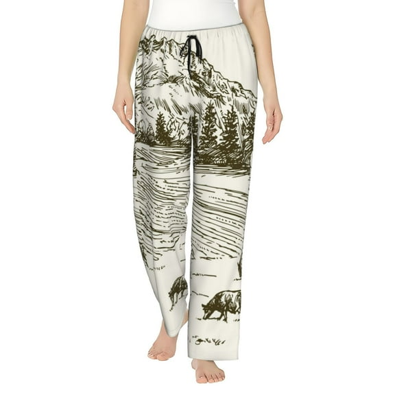 Bingfone Pajamas for Women,Cows Grazing On The Meadow Pajama Pants with Pockets-Small