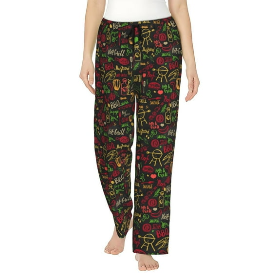Bingfone Pajamas for Women,Doodle Barbeque 1 Pajama Pants with Pockets-Large