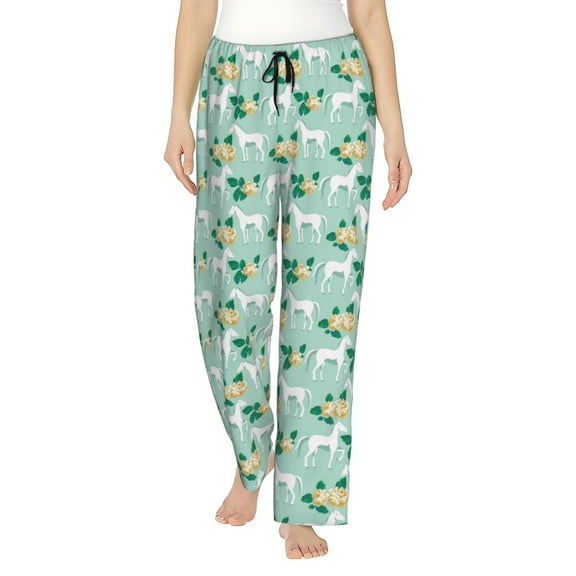 Bingfone Pajamas for Women,Horse And Flower Pajama Pants with Pockets-Large