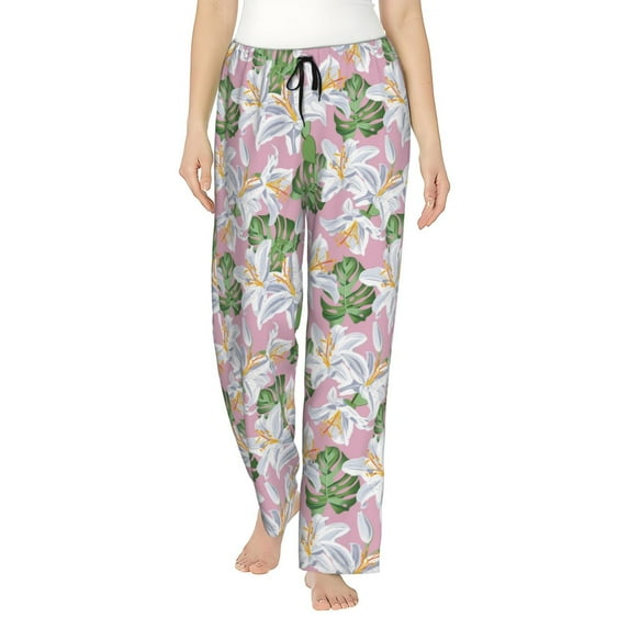Bingfone Pajamas for Women,Lilies Flowers Pajama Pants with Pockets-Large