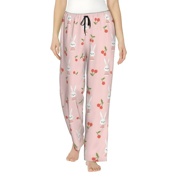 Bingfone Pajamas for Women,Rabbit And Cherry Pajama Pants with Pockets-Large