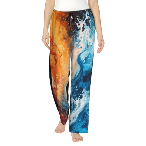 Bingfone Pajamas for Women,Red And Blue Waves Pajama Pants with Pockets-Small