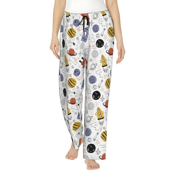 Bingfone Pajamas for Women,Rocket Planets Pajama Pants with Pockets-X-Large