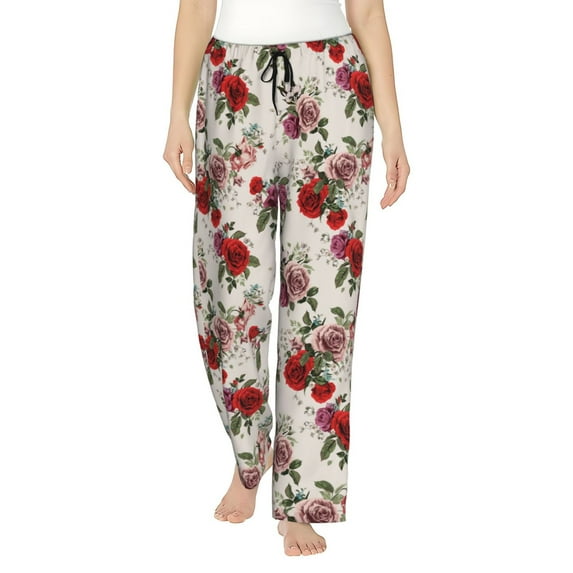 Bingfone Pajamas for Women,Rose Flowers Pajama Pants with Pockets-Large