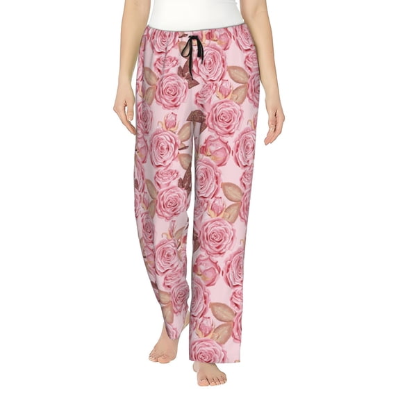 Bingfone Pajamas for Women,Rose Flowers Pajama Pants with Pockets-Large