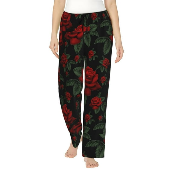 Bingfone Pajamas for Women,Roses Pajama Pants with Pockets-Medium