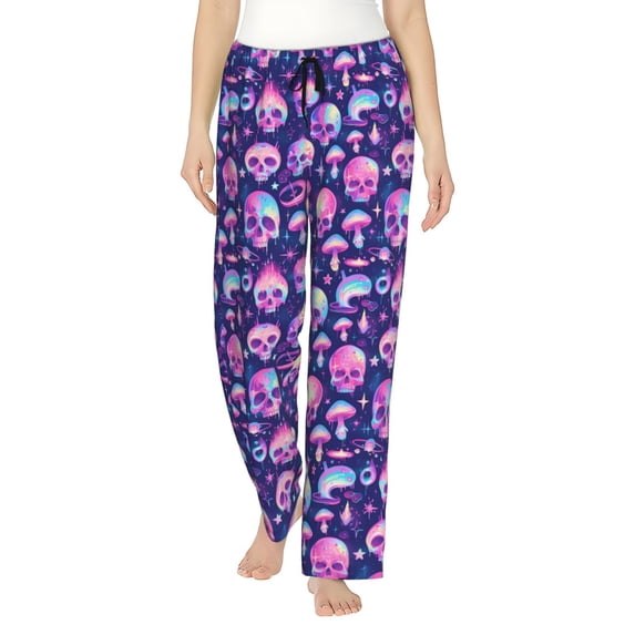 Bingfone Pajamas for Women,Skull rainbow color Pajama Pants with Pockets-Medium