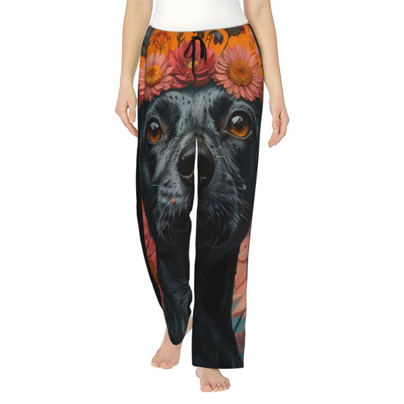 Bingfone Pajamas for Women,Sunflower Black Dog Pajama Pants with Pockets-Medium