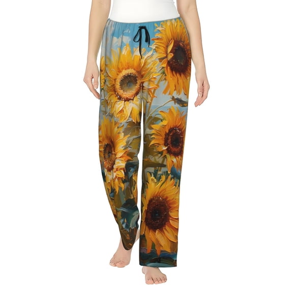 Bingfone Pajamas for Women,Sunflower Field Art Pajama Pants with Pockets-Small
